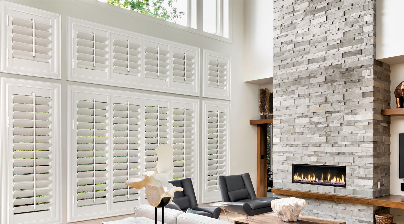 Plantation shutters on tall windows